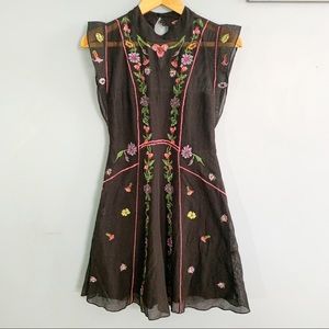 Free People | Black Mesh Floral Embroidered Dress